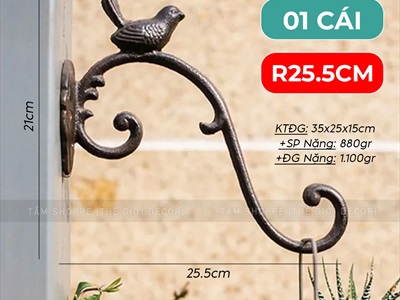 Móc treo hoa kiểu vẫy con chim [Sắt mỹ thuật - Để ngoài trời được] R25.5cm MOCTREO-03